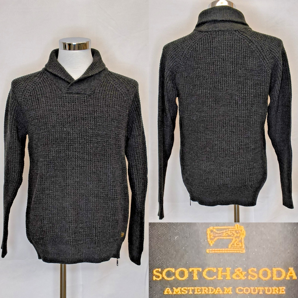 Scotch & Soda True Gentleman Sweater Mens M Gray Collared Wool Blend Knit #W5892